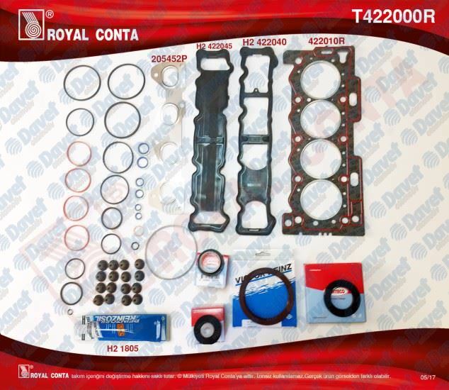 ROYAL T422000R Motor Takim Contasi (Alt / Ust Full) S.K.C Dahil Corteco Keceli-Supap Lastikli P1007-P206-P207-P307-C2-C3-C4 Et3j4(1.4 16v) 88hp 03>